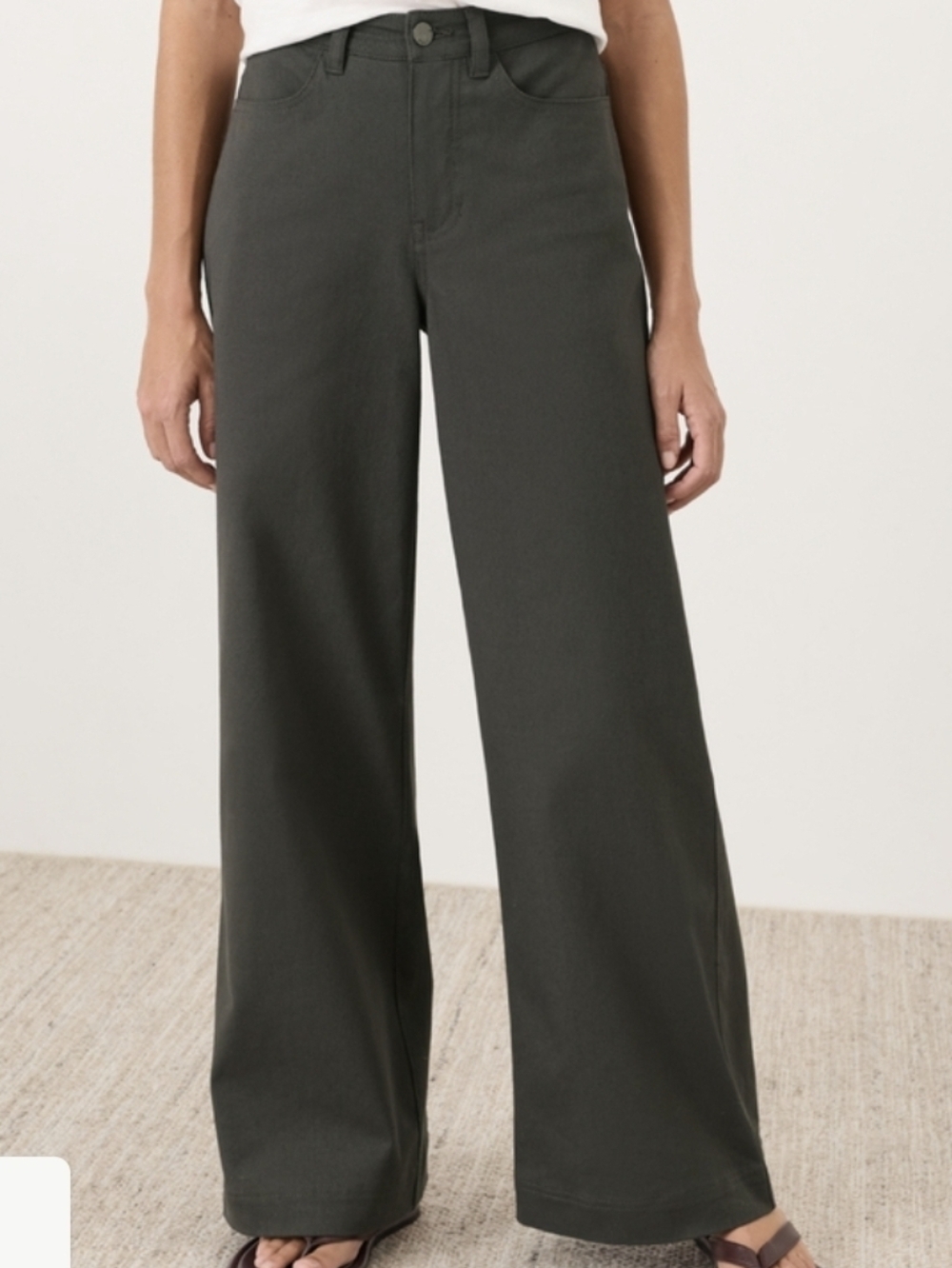 Pact - Wide Leg High-Rise Pants in Oak, 30" inseam.